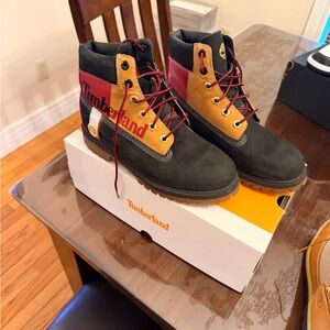 Timberland Black and Brown Boots with Red Details